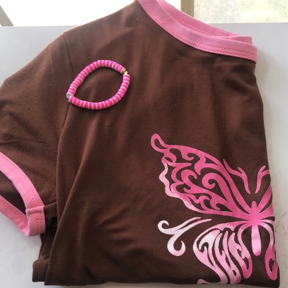 Brown and pink butterfly print crop top size L (not worn) - Picture 1 of 6